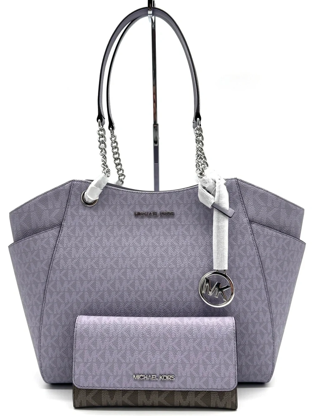 Michael Kors Jet Set Large Signature Logo Shoulder Bag w Matching Trifold Wallet